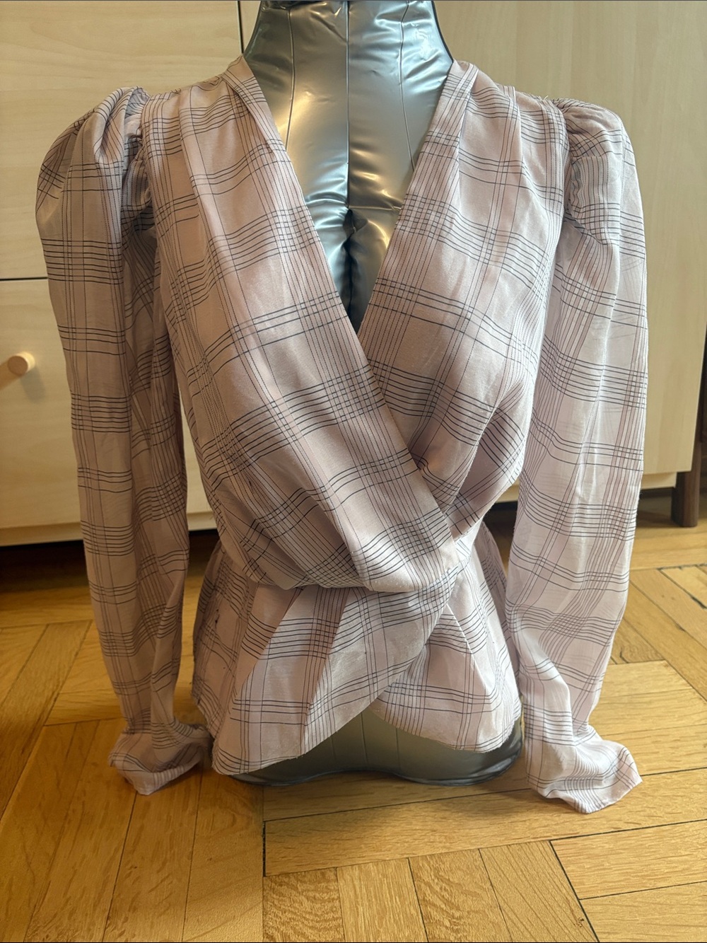 Express Pink Plaid Wrap-Style Blouse